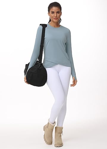 Women's Denim Blue Compression Long Sleeve Workout Top