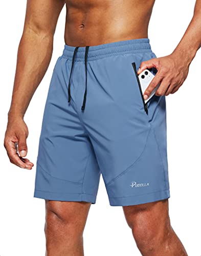 Men's Lightweight Gym Shorts with Zipper Pockets (Blue)