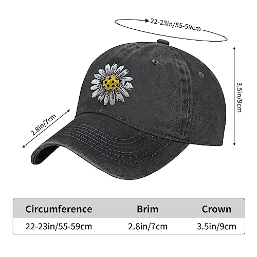 Women's Pickleball Daisy Embroidered Washed Denim Baseball Cap