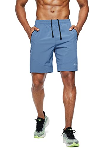 Men's Lightweight Gym Shorts with Zipper Pockets (Blue)