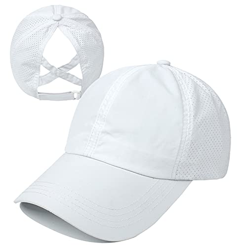 White Criss Cross Ponytail Baseball Cap for Women