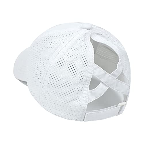 White Criss Cross Ponytail Baseball Cap for Women