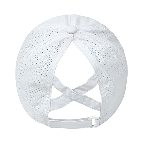 White Criss Cross Ponytail Baseball Cap for Women