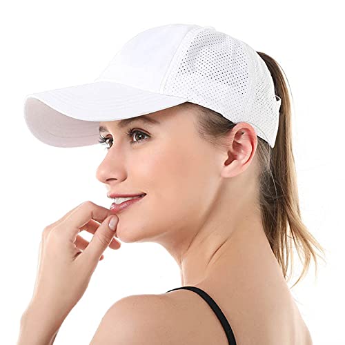 White Criss Cross Ponytail Baseball Cap for Women