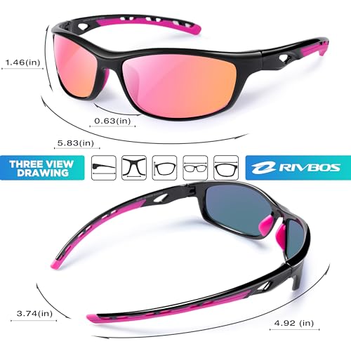 RIVBOS Women's Polarized Pickleball Sunglasses in Black & Pink