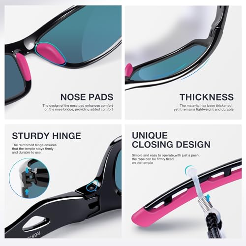 RIVBOS Women's Polarized Pickleball Sunglasses in Black & Pink