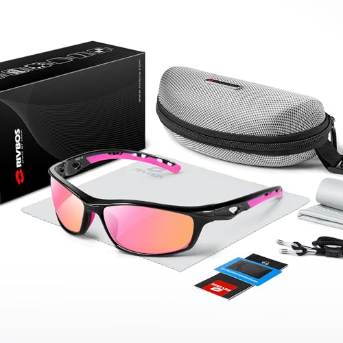 RIVBOS Women's Polarized Pickleball Sunglasses in Black & Pink