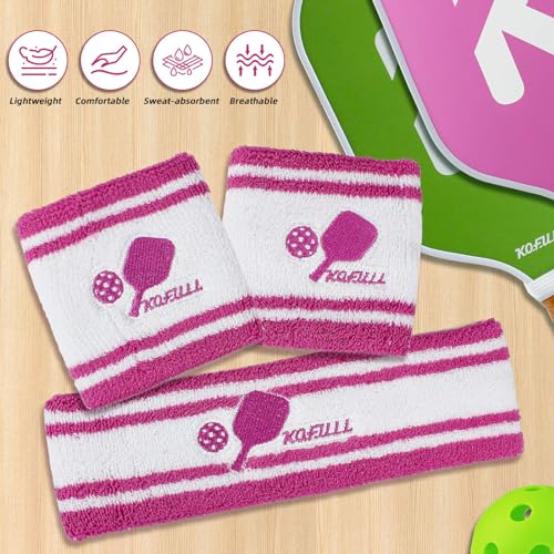 KOFULL Pickleball Sweatbands and Headbands Set, Pink