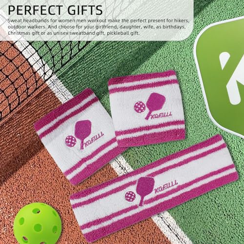 KOFULL Pickleball Sweatbands and Headbands Set, Pink