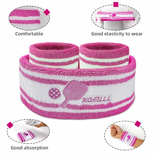 KOFULL Pickleball Sweatbands and Headbands Set, Pink