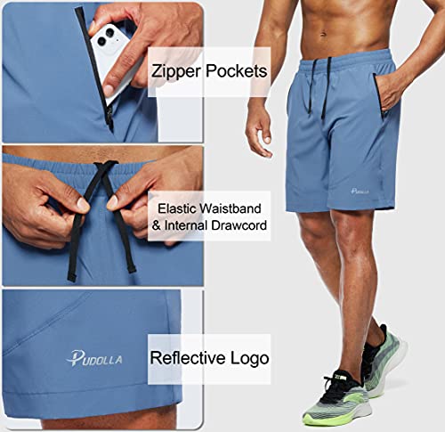 Men's Lightweight Gym Shorts with Zipper Pockets (Blue)