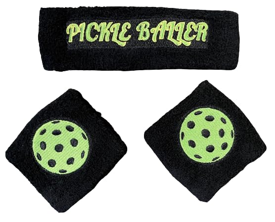Black Pickleball Headband and Wristband Sweatbands for Pickleballer