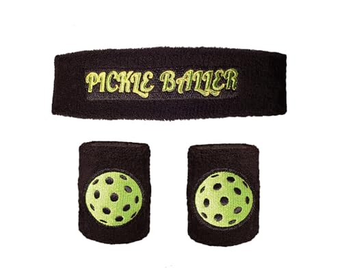 Black Pickleball Headband and Wristband Sweatbands for Pickleballer