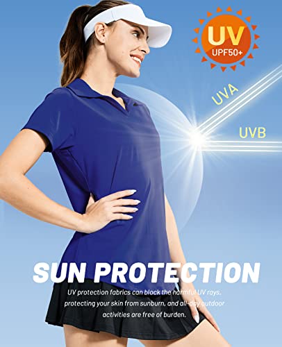 MIER Women's Pickleball Polo Shirt, V-Neck, Navy, XL