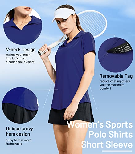 MIER Women's Pickleball Polo Shirt, V-Neck, Navy, XL