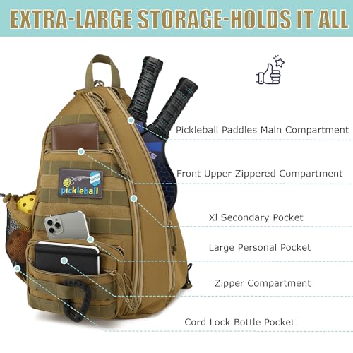 Brown Pickleball Backpack with Adjustable Sling Bag