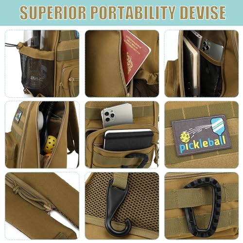 Brown Pickleball Backpack with Adjustable Sling Bag