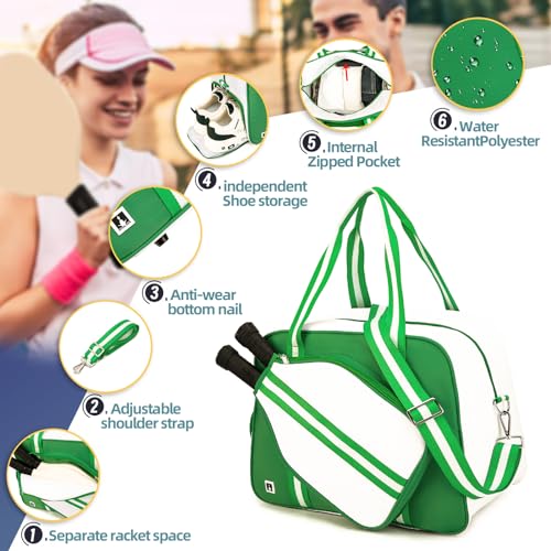 Green Pickleball Bag with Shoe Compartment - Unisex