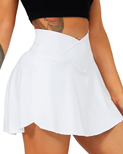 Navneet Women High Waisted Tennis Skort, White, M