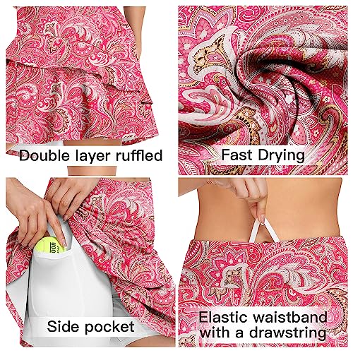 WOWENY Women's Ruffle Skort for Pickleball (Pink Floral)