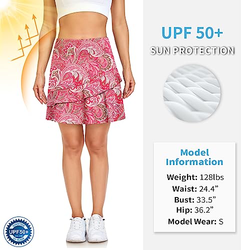 WOWENY Women's Ruffle Skort for Pickleball (Pink Floral)