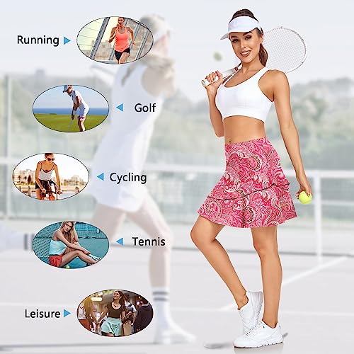 WOWENY Women's Ruffle Skort for Pickleball (Pink Floral)