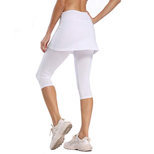 Ibeauti Women's White Skirted Capri Leggings for Pickleball