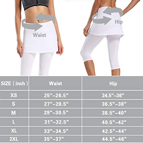 Ibeauti Women's White Skirted Capri Leggings for Pickleball