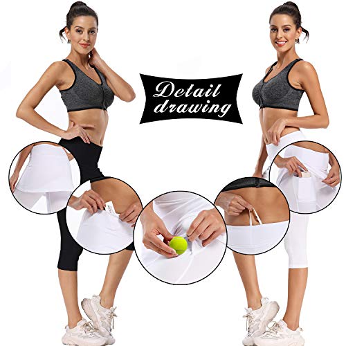 Ibeauti Women's White Skirted Capri Leggings for Pickleball