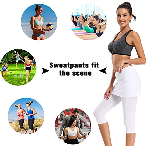 Ibeauti Women's White Skirted Capri Leggings for Pickleball