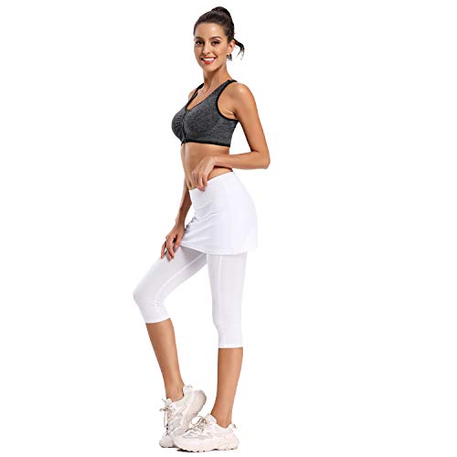 Ibeauti Women's White Skirted Capri Leggings for Pickleball