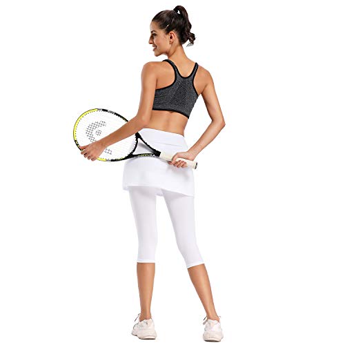 Ibeauti Women's White Skirted Capri Leggings for Pickleball