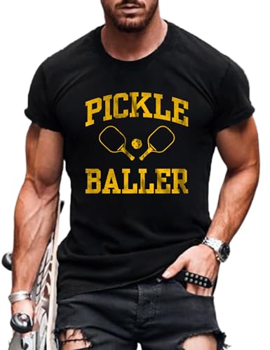 Men's Pickleball Player Sports Tee Top Black Color