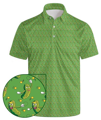 Men's Funny Pickle Print Polo Pickleball Shirts