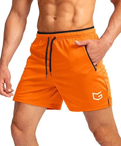 Men's Quick Dry Gym Shorts for Pickleball (Orange, Large)