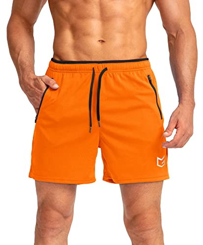 Men's Quick Dry Gym Shorts for Pickleball (Orange, Large)