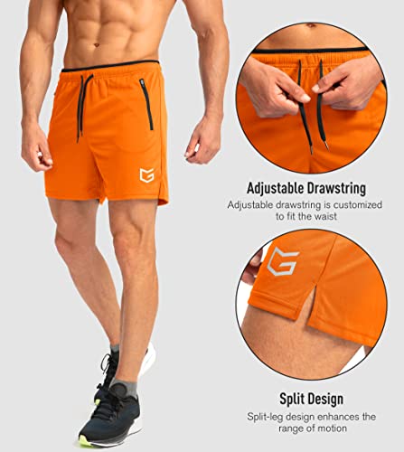 Men's Quick Dry Gym Shorts for Pickleball (Orange, Large)