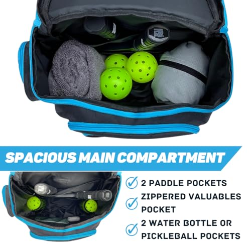 Unisex Pickleball Backpack - Holds 2-4 Paddles, Shoes, Water