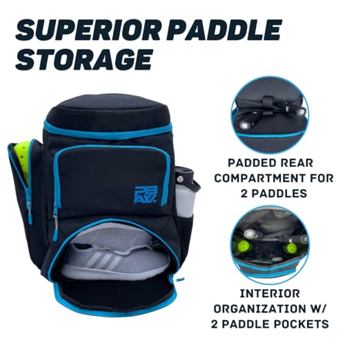 Unisex Pickleball Backpack - Holds 2-4 Paddles, Shoes, Water