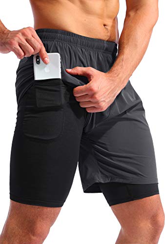 Pudolla Men's 2-in-1 Running Shorts with Phone Pockets