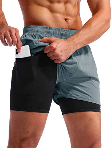 Men's Arona Blue 2-in-1 Running/Gym Shorts with Phone Pockets