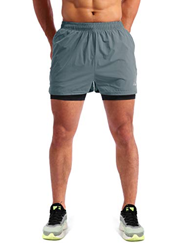 Men's Arona Blue 2-in-1 Running/Gym Shorts with Phone Pockets