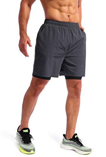 Pudolla Men's 2-in-1 Running Shorts with Phone Pockets