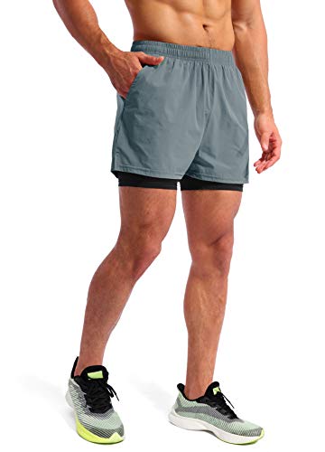 Men's Arona Blue 2-in-1 Running/Gym Shorts with Phone Pockets