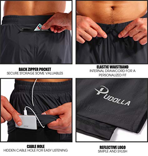 Pudolla Men's 2-in-1 Running Shorts with Phone Pockets