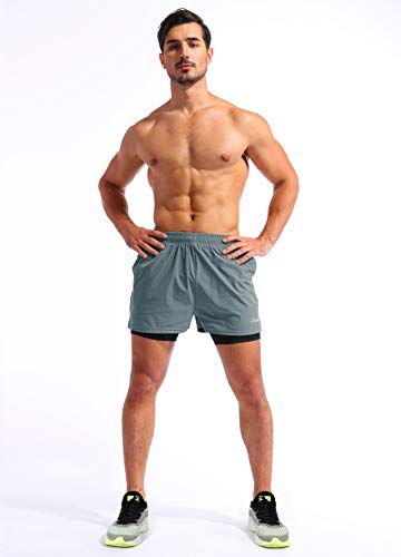 Men's Arona Blue 2-in-1 Running/Gym Shorts with Phone Pockets