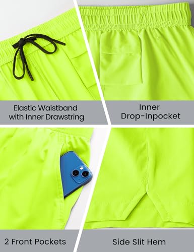 Nepest Men's Athletic Pickleball Shorts with Pockets Lemon Green