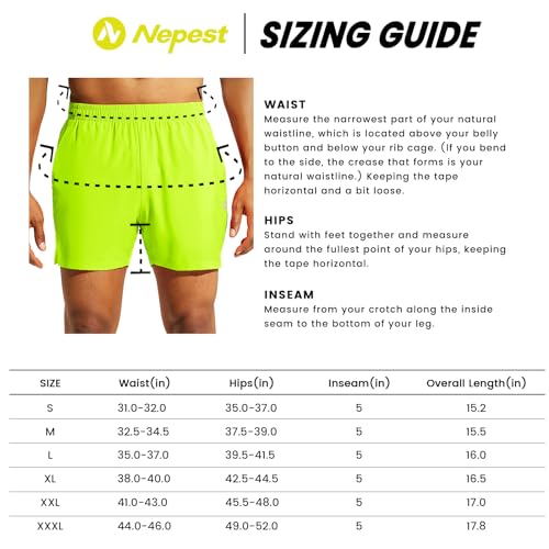Nepest Men's Athletic Pickleball Shorts with Pockets Lemon Green