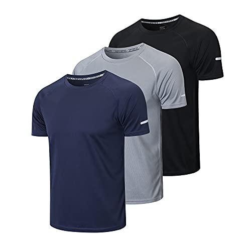 Frueo Men's 3 Pack Dry Fit Training Shirts