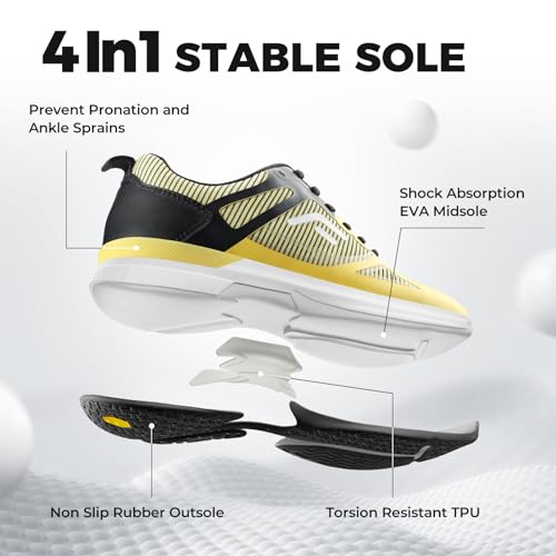 Men's Arch Support Pickleball Sneakers in Yellow/Black